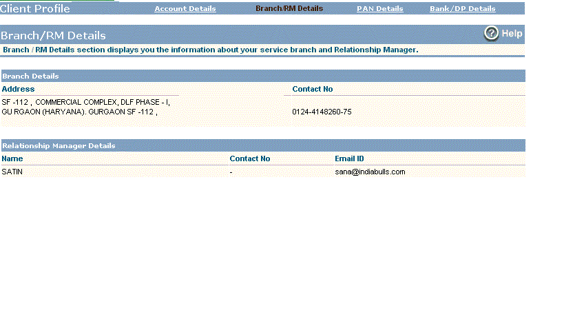 View contact details of your branch and RM.