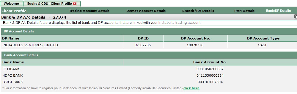 View list of your Linked Bank & DP A/c