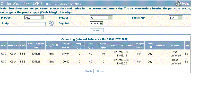 View log of your orders.