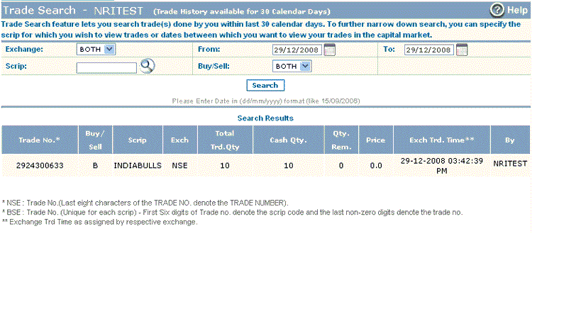 Search your trades for last 30 days.