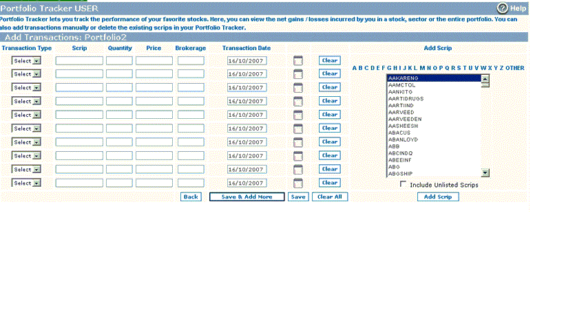 Add Transactions in your portfolio