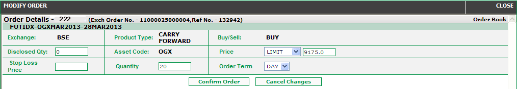 Modify Order Window